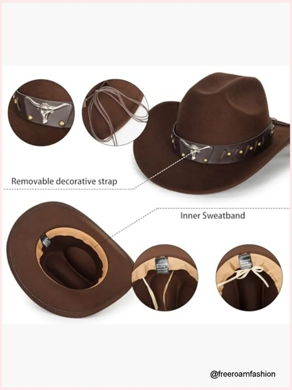 Classic Cowboy Hat Felt Fedora with PU Band Adjustable